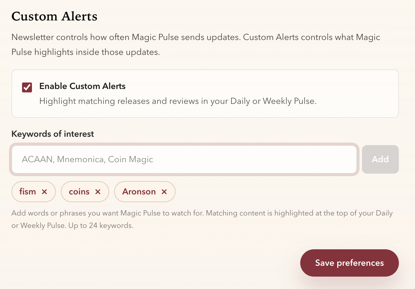 magicpulse customalerts profile